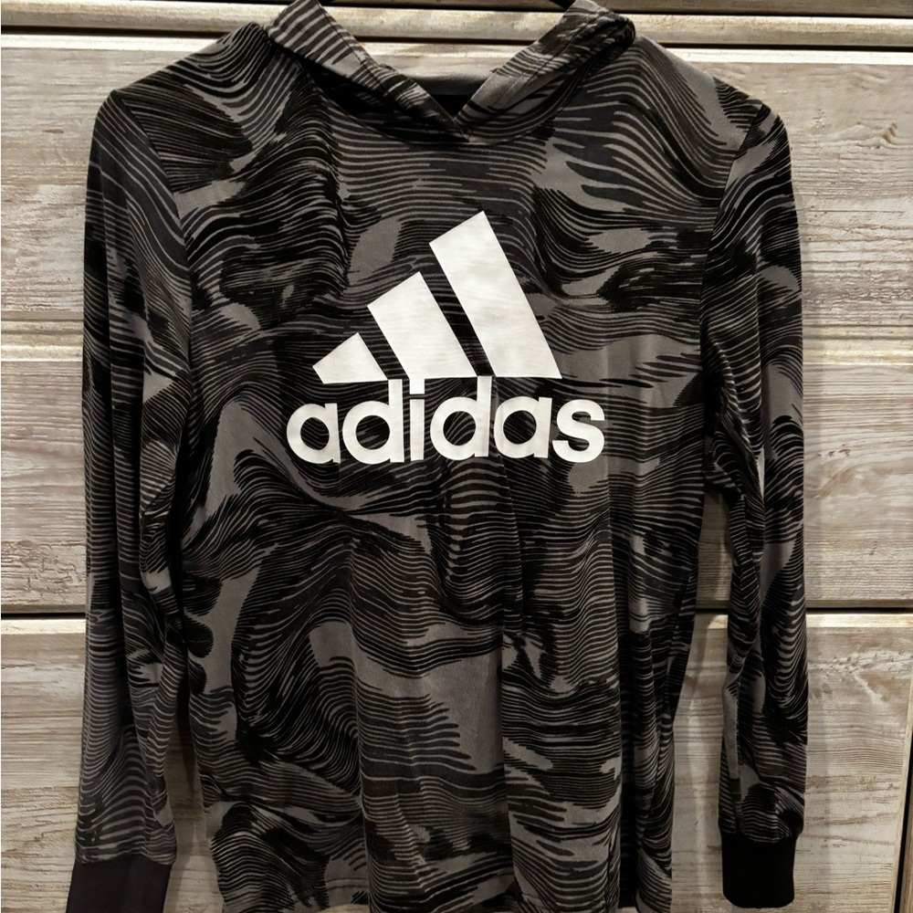 Adidas Kids Black and Gray Hooded Shirt